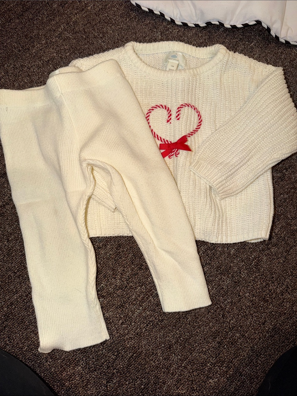 cloud island Cream Knit Sweater and Leggings Set with Red Candy Heart